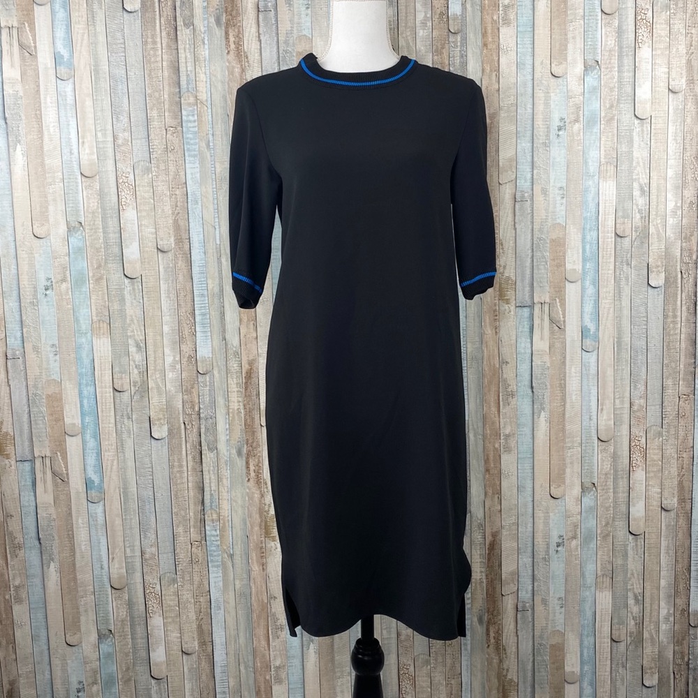 Zara XS Black Blue Chiffon Ribbed Trim Shift Dress